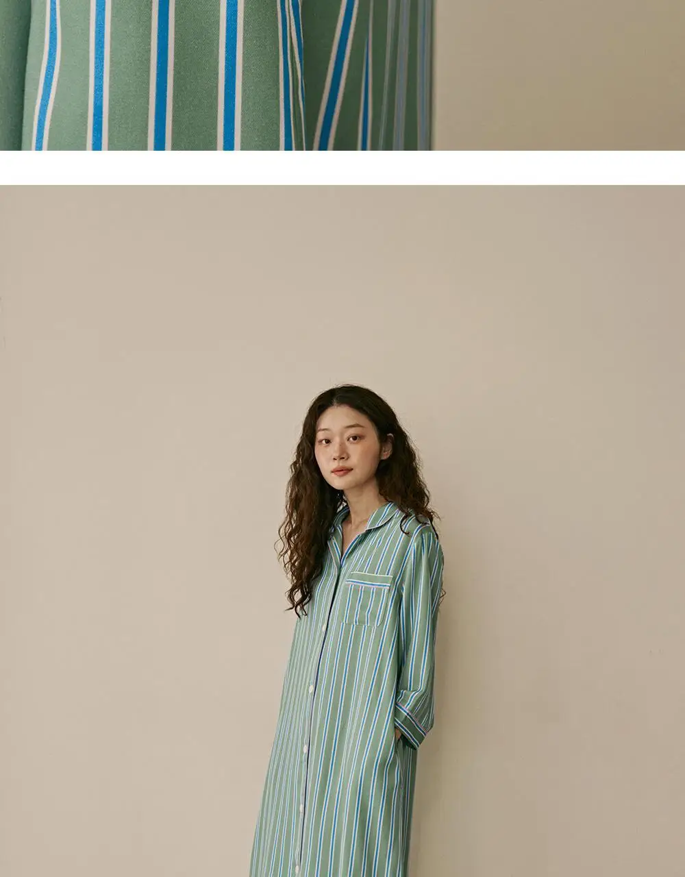보웰 [BWTZ] 데이오프 비스코스 100% 파자마 원피스 그린스트라이프 상세페이지 19